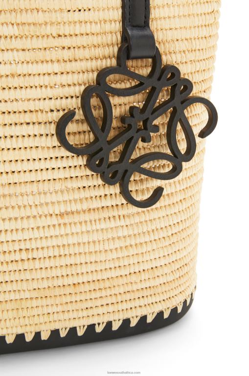 Loewe Women Small Square Basket bag in raffia and rubber 206XF45 Natural/Black