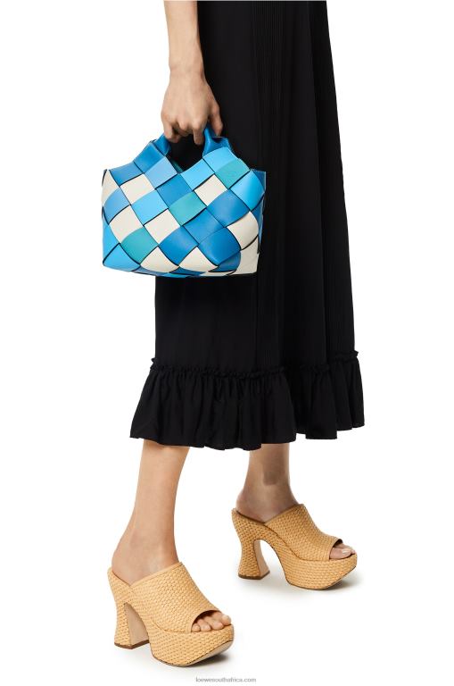 Loewe Women Small Surplus Leather Woven basket bag in calfskin 206XF104 Blue