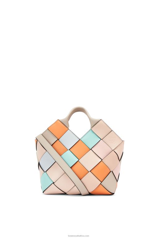 Loewe Women Small Surplus Leather Woven basket bag in calfskin 206XF105 Apricot/Gold