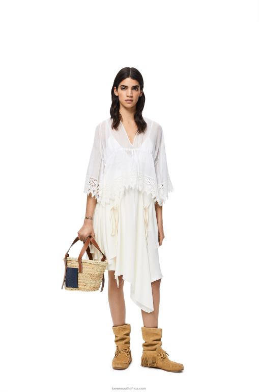 Loewe Women Small basket bag in palm leaf and calfskin 206XF81 Natural/Ocean