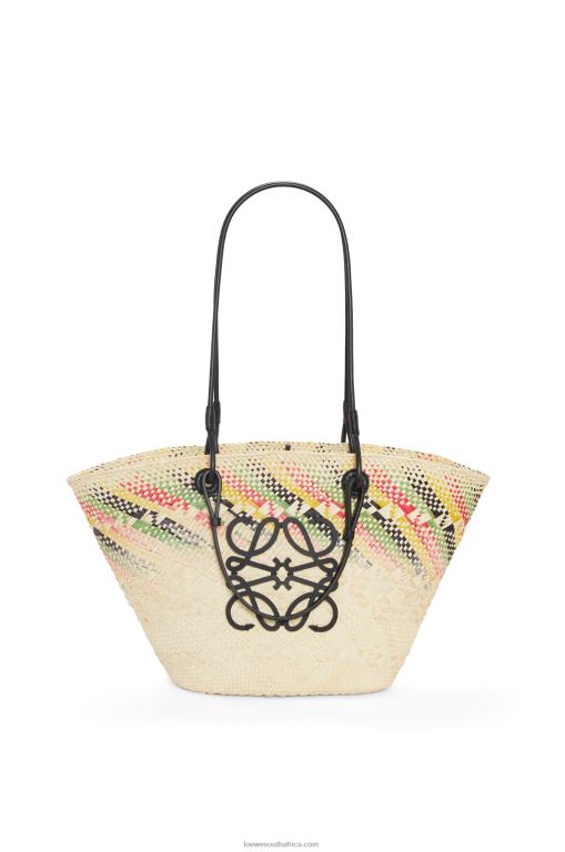 Loewe Women Small rainbow Anagram basket in iraca palm and calfskin 206XF43 Natural/Multicolor