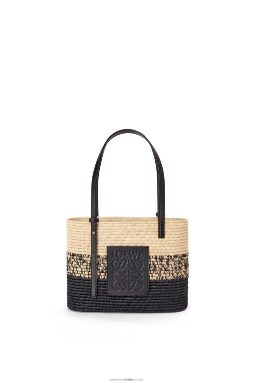 Loewe Women Square Basket bag in degrade raffia and calfskin 206XF99 Natural/Black