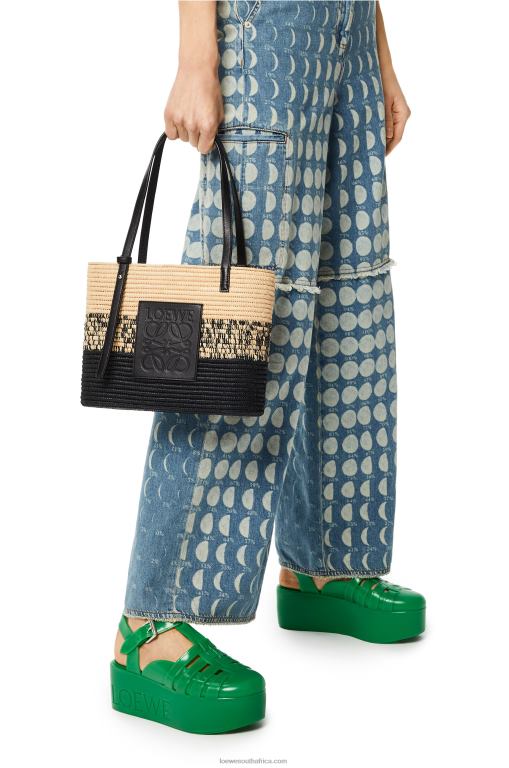 Loewe Women Square Basket bag in degrade raffia and calfskin 206XF99 Natural/Black