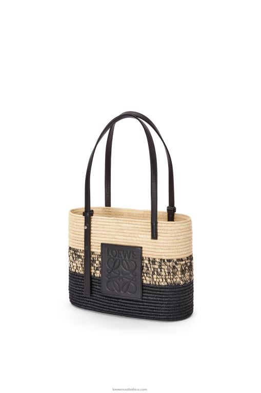 Loewe Women Square Basket bag in degrade raffia and calfskin 206XF99 Natural/Black