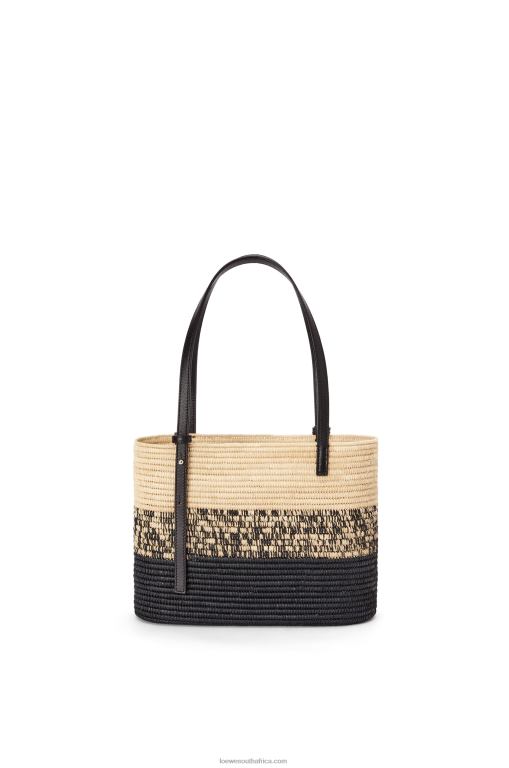Loewe Women Square Basket bag in degrade raffia and calfskin 206XF99 Natural/Black