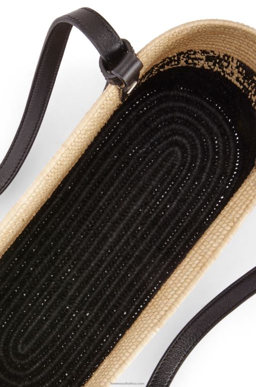 Loewe Women Square Basket bag in degrade raffia and calfskin 206XF99 Natural/Black