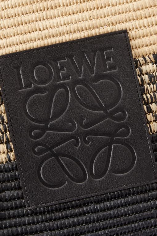 Loewe Women Square Basket bag in degrade raffia and calfskin 206XF99 Natural/Black