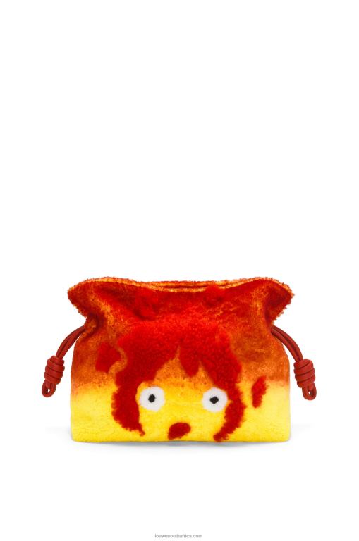 Loewe Women Calcifer Flamenco clutch in shearling 206XF443 Red