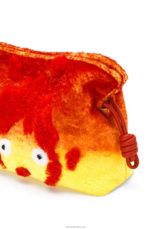 Loewe Women Calcifer Flamenco clutch in shearling 206XF443 Red
