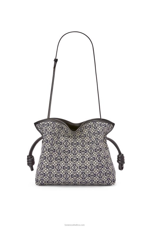 Loewe Women Flamenco clutch in Anagram jacquard and calfskin 206XF543 Navy/Black