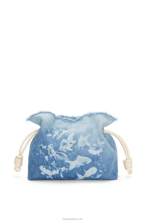 Loewe Women Flamenco clutch in denim 206XF534 Light Blue/Ivory