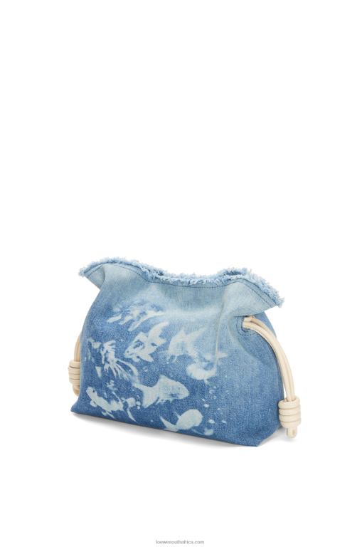 Loewe Women Flamenco clutch in denim 206XF534 Light Blue/Ivory