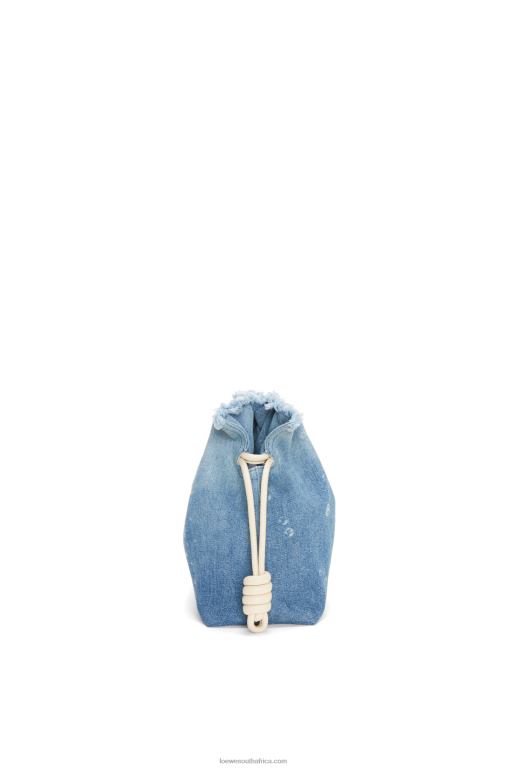 Loewe Women Flamenco clutch in denim 206XF534 Light Blue/Ivory