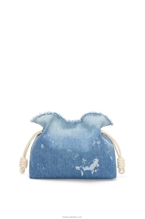Loewe Women Flamenco clutch in denim 206XF534 Light Blue/Ivory