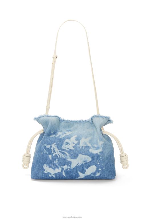 Loewe Women Flamenco clutch in denim 206XF534 Light Blue/Ivory