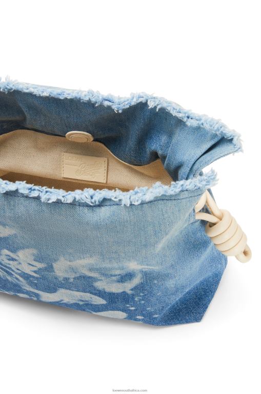 Loewe Women Flamenco clutch in denim 206XF534 Light Blue/Ivory