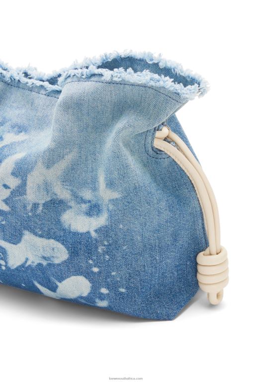 Loewe Women Flamenco clutch in denim 206XF534 Light Blue/Ivory