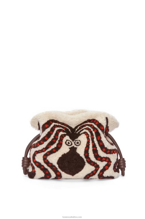 Loewe Women Flamenco clutch in shearling 206XF467 Soft White/Chocolate