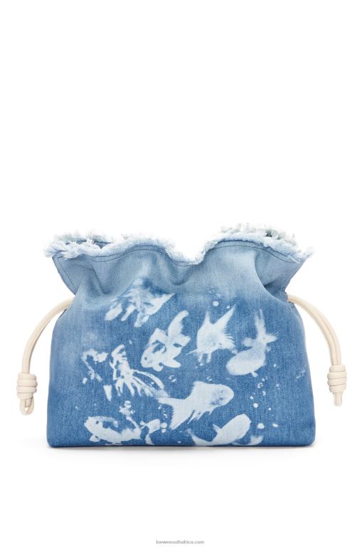 Loewe Women Large Flamenco clutch in denim 206XF391 Light Blue/Ivory