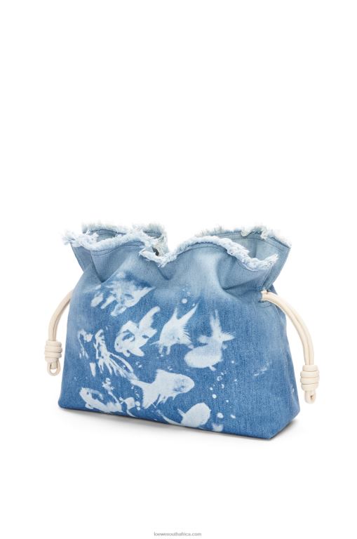 Loewe Women Large Flamenco clutch in denim 206XF391 Light Blue/Ivory
