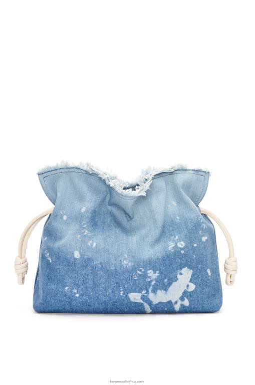 Loewe Women Large Flamenco clutch in denim 206XF391 Light Blue/Ivory