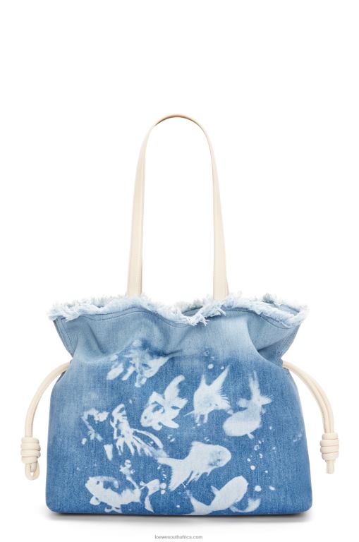 Loewe Women Large Flamenco clutch in denim 206XF391 Light Blue/Ivory