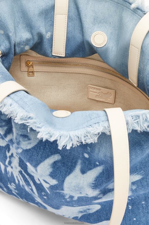 Loewe Women Large Flamenco clutch in denim 206XF391 Light Blue/Ivory