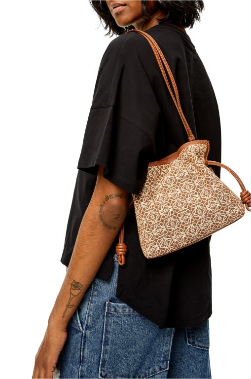 Loewe Women Mini Flamenco clutch in Anagram jacquard and calfskin 206XF310 Tan/Pecan
