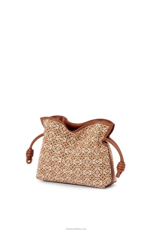 Loewe Women Mini Flamenco clutch in Anagram jacquard and calfskin 206XF310 Tan/Pecan