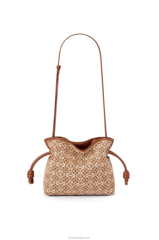 Loewe Women Mini Flamenco clutch in Anagram jacquard and calfskin 206XF310 Tan/Pecan