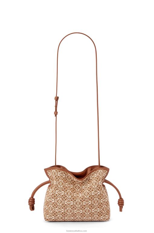 Loewe Women Mini Flamenco clutch in Anagram jacquard and calfskin 206XF310 Tan/Pecan