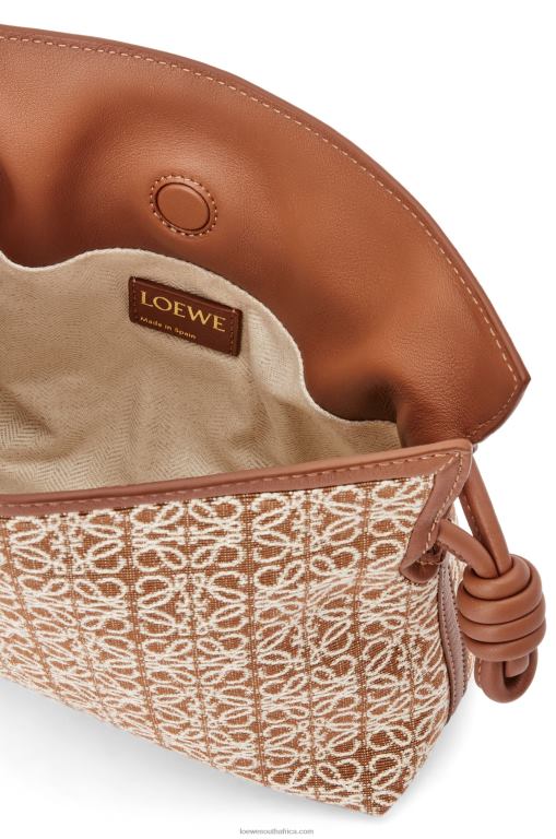 Loewe Women Mini Flamenco clutch in Anagram jacquard and calfskin 206XF310 Tan/Pecan