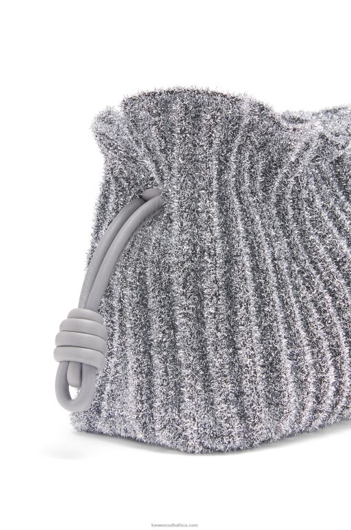 Loewe Women Mini Flamenco clutch in lurex textile 206XF561 Silver