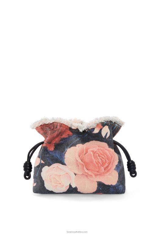 Loewe Women Roses Flamenco clutch in denim 206XF389 Black