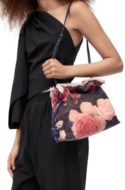 Loewe Women Roses Flamenco clutch in denim 206XF389 Black