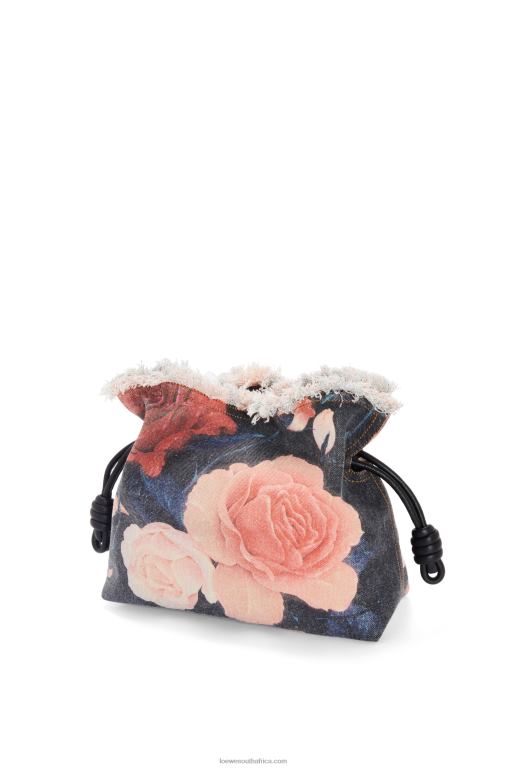 Loewe Women Roses Flamenco clutch in denim 206XF389 Black