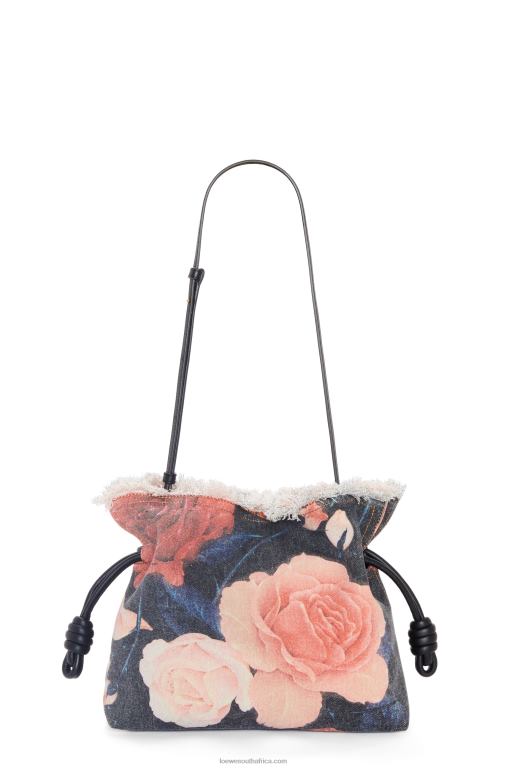 Loewe Women Roses Flamenco clutch in denim 206XF389 Black