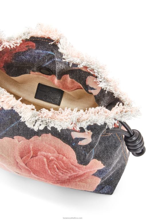 Loewe Women Roses Flamenco clutch in denim 206XF389 Black