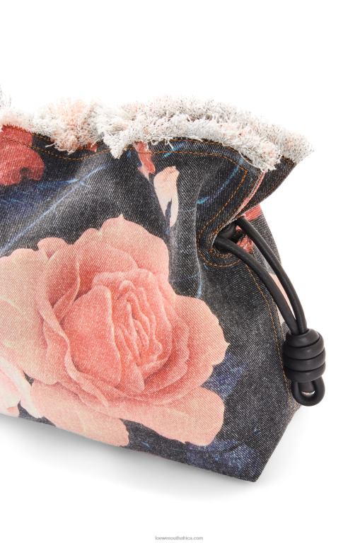 Loewe Women Roses Flamenco clutch in denim 206XF389 Black