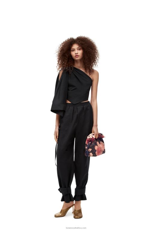 Loewe Women Roses Flamenco clutch in denim 206XF389 Black
