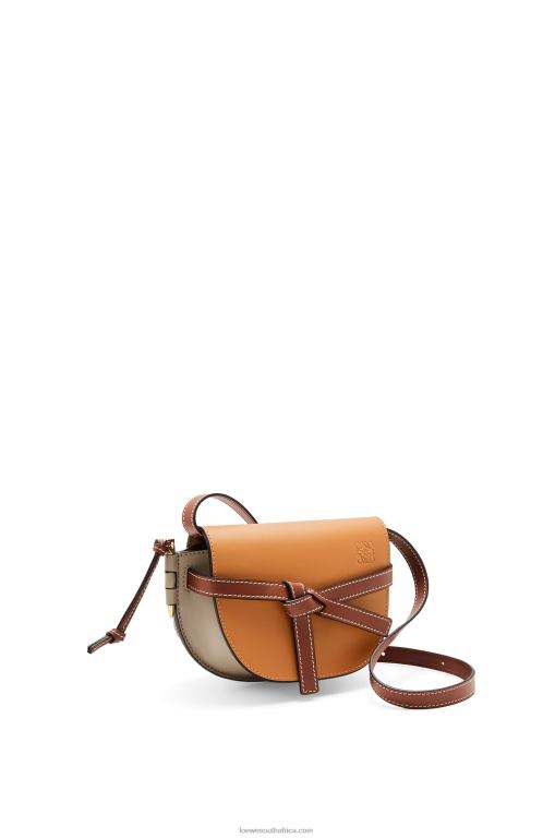 Loewe Women Mini Gate Dual bag in soft calfskin 206XF238 Amber/Light Grey/Rust Colour