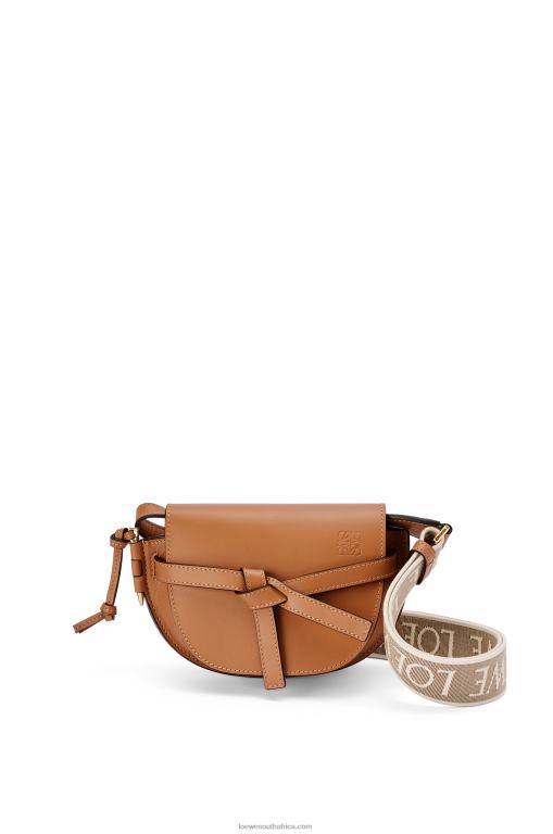 Loewe Women Mini Gate Dual bag in soft calfskin and jacquard 206XF215 Tan