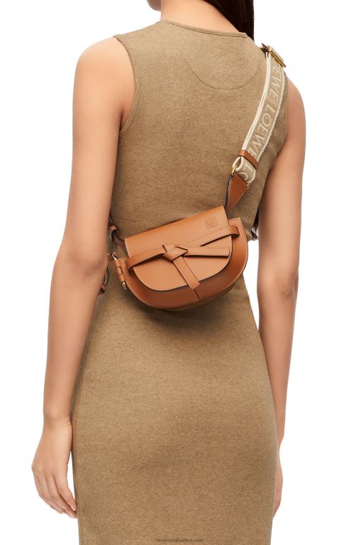 Loewe Women Mini Gate Dual bag in soft calfskin and jacquard 206XF215 Tan