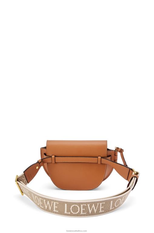 Loewe Women Mini Gate Dual bag in soft calfskin and jacquard 206XF215 Tan