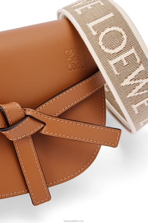 Loewe Women Mini Gate Dual bag in soft calfskin and jacquard 206XF215 Tan
