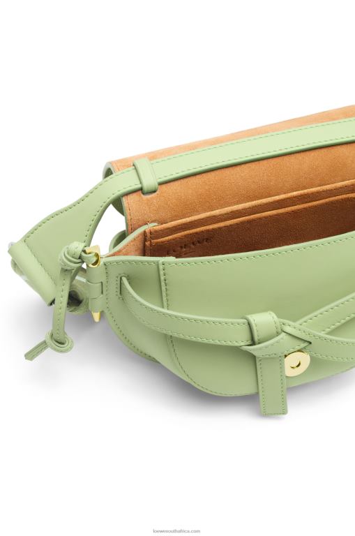 Loewe Women Mini Gate Dual bag in soft calfskin and jacquard 206XF232 Light Pale Green