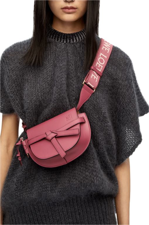 Loewe Women Mini Gate Dual bag in soft calfskin and jacquard 206XF265 Plumrose