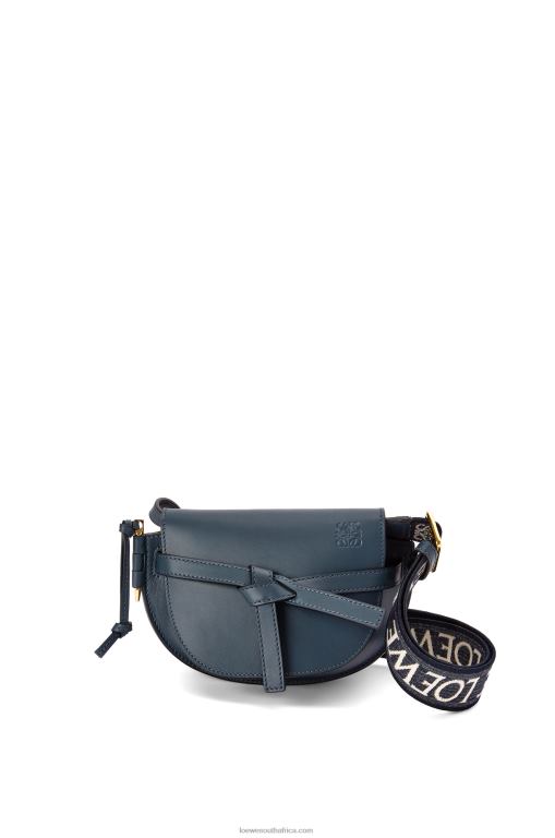 Loewe Women Mini Gate Dual bag in soft calfskin and jacquard 206XF268 Onyx Blue