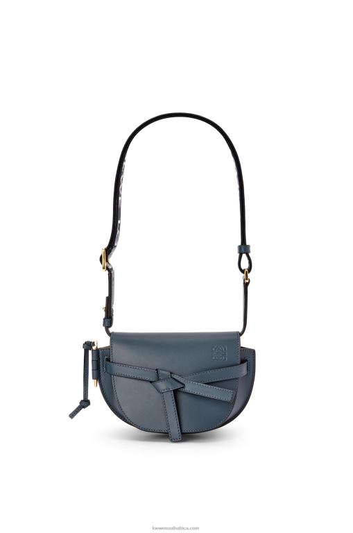 Loewe Women Mini Gate Dual bag in soft calfskin and jacquard 206XF268 Onyx Blue