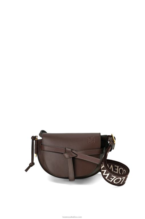 Loewe Women Mini Gate Dual bag in soft calfskin and jacquard 206XF319 Chocolate